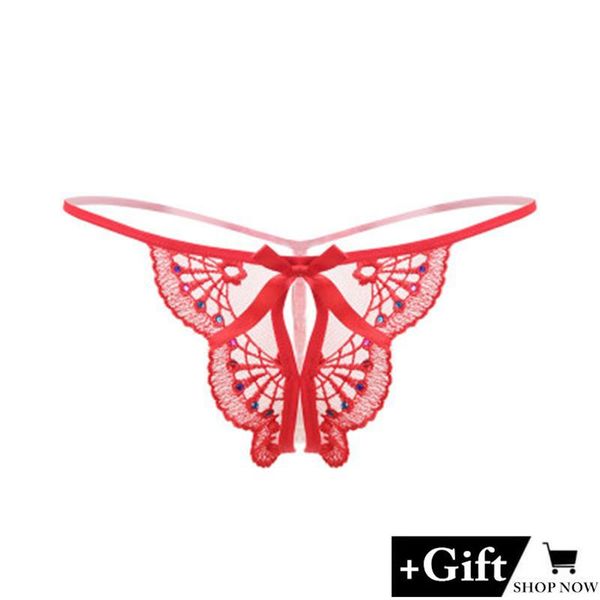 

women's panties erotic women lace flower bow g-string hollow out female thong for temptation underwear valentines gift, Black;pink