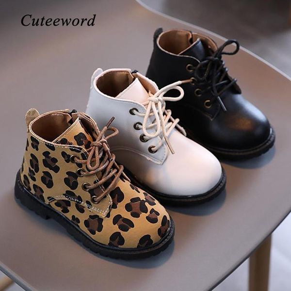 

boots fashion leopard print children' autumn/winter for boys single shoes slip leather ankle girl kids flats, Black;grey