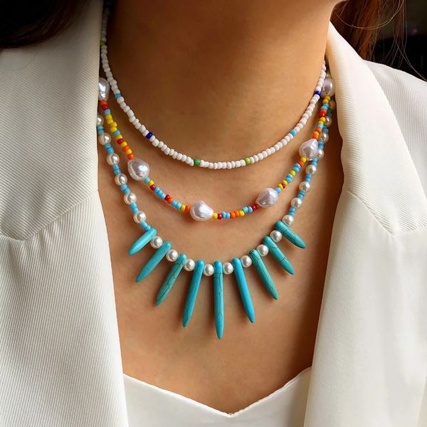 

colorful bohemian statement necklace jewelry handmade stones choker women, Golden;silver