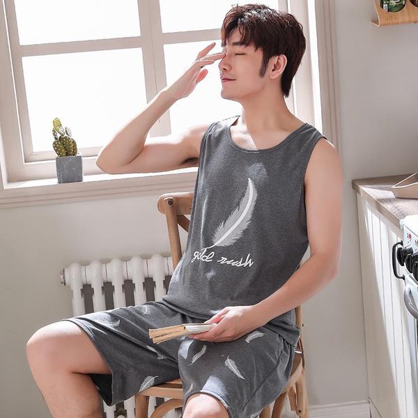 

plus size l - 4xl sleepwear men's pajamas summer sleeveless vest sleepwear cotton pyjamas men lounge pajama sets, Black;brown