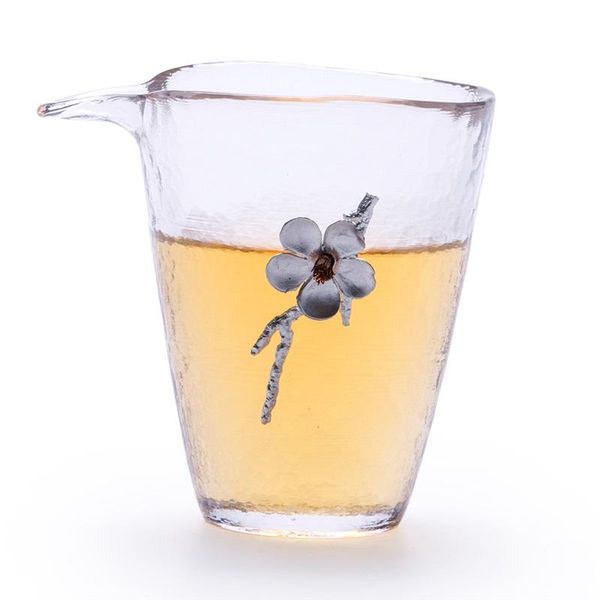 

wine glasses 170ml hammered glass fair cup with tin silver flower, heat-resistant large-capacity transparent pure uniform