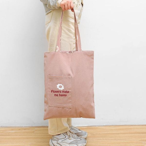 

storage bags millet wheat fabric double-sided dual-use shoulder cotton linen pocket handbag shopping bag female canvas cloth totes