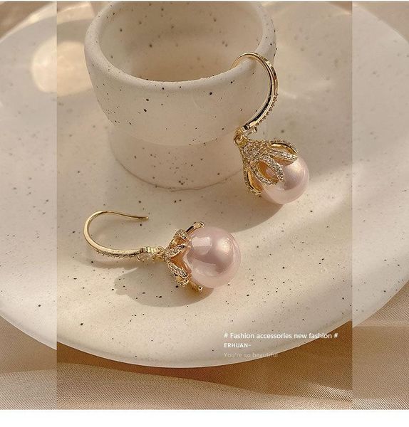 

dangle & chandelier 2021 premium french earrings korean fashion pearl zircon flower women's micro-set jewelry gift, Silver