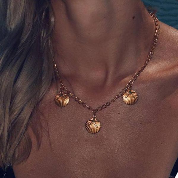 

pendant necklaces 1 pcs women simple gold starfish shell necklace bohemian charm choker beach jewelry accessories long 49 cm, Silver
