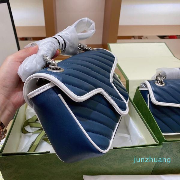 

designer- women bags heart styling navy blue bags leather crossbody classic silver chain flap totes handbag