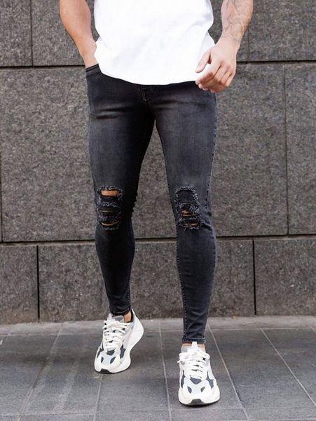 

men ripped washed skinny jeans y94r#, Blue