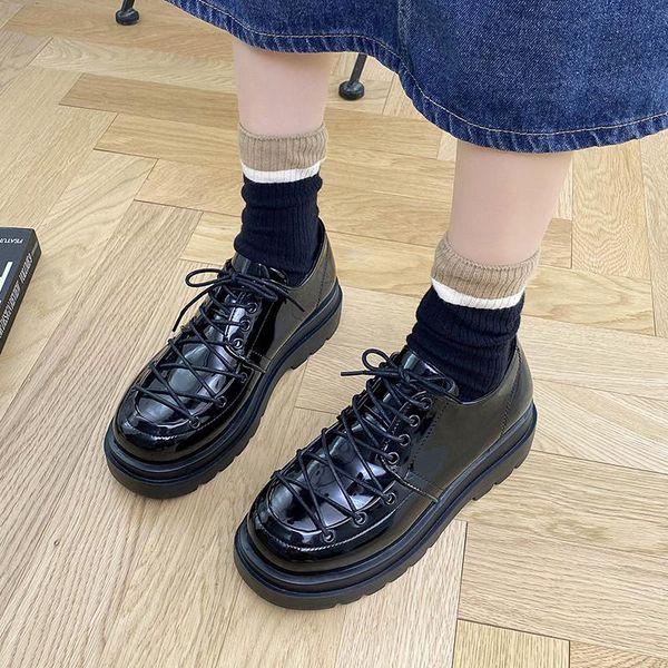 

dress shoes women basic size 35-40 platform woman pumps round toe non-slip black 5cm heels lace up