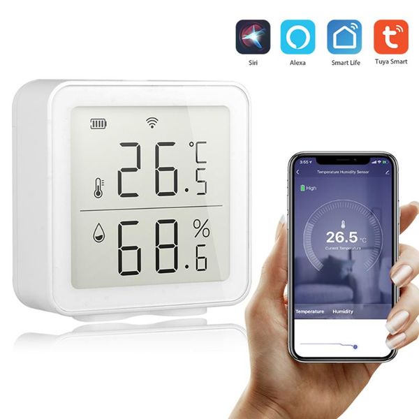 

smart home control wifi temperature and humidity sensor indoor hygrometer thermometer with lcd display working life/alexa google