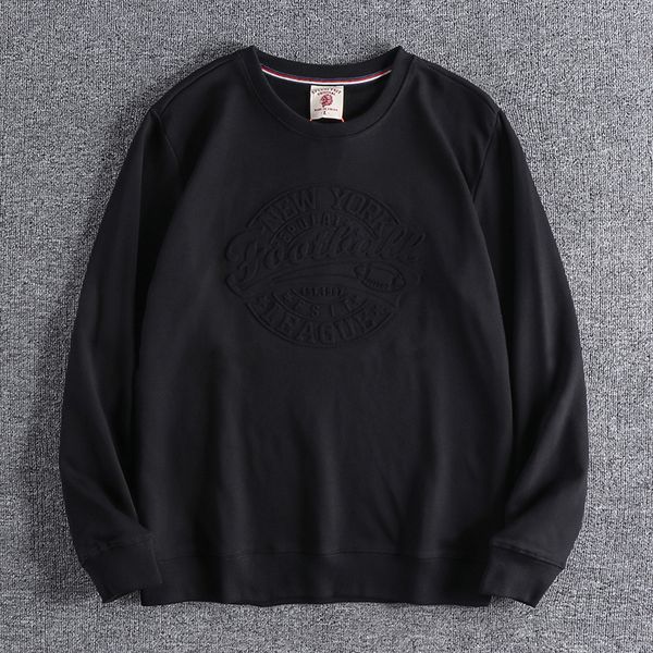 

three dimensional embossed letter pattern soft terry long sleeve autumn winter versatile men's casual round neck hoodies 0433 9yhi, Black
