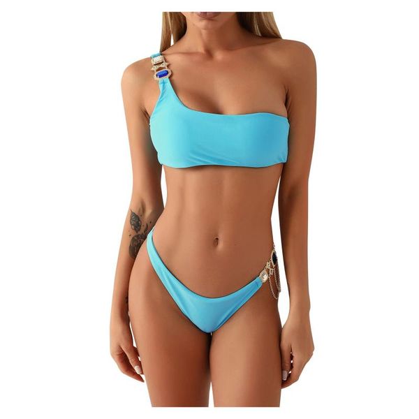 

women's swimwear solid color crystal up high cut leg bikini set two piece swimsuit traje de baño playa, White;black