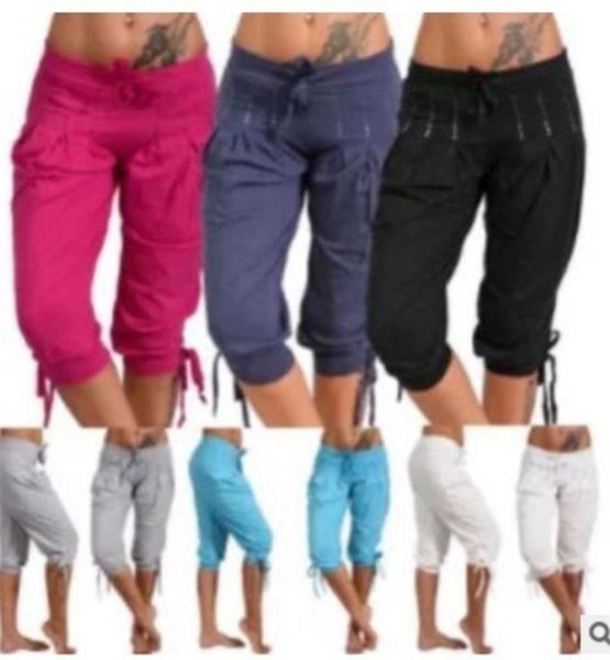 

women's pants & capris casual korean version was thin solid color large size drill cropped trousers versatile lace-up harem, Black;white
