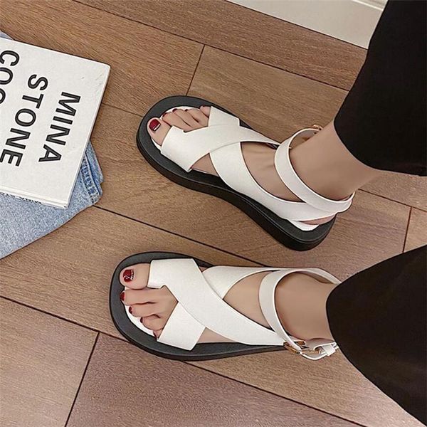 

sandals women summer beach fashion flats shoes 2021 sandal non-slip flat buckle black white woman