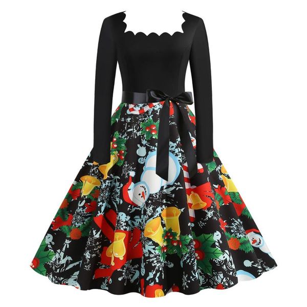 

casual dresses women vintage long sleeve christmas costume festival party 50s 60s robe gift year dress black, Black;gray