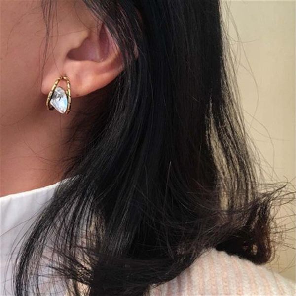 

stud 2021 fashion korean earrings silver geometric transparent metal crystal for women gift party drop, Golden;silver