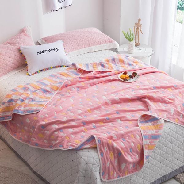 

blankets 2021 soft gauze towel blanket 100% cotton 6 layer jacquard throws 200*240cm summer boys girls quilt pink home bedding covers