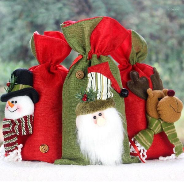 

christmas decorations portable drawstring linen gift apple candy bag pouch xmas supplies holders for packing candy, cookie,