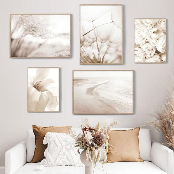 

paintings white flower beige beach grass lines minimalist posters and prints wall art canvas painting pictures for living room decor