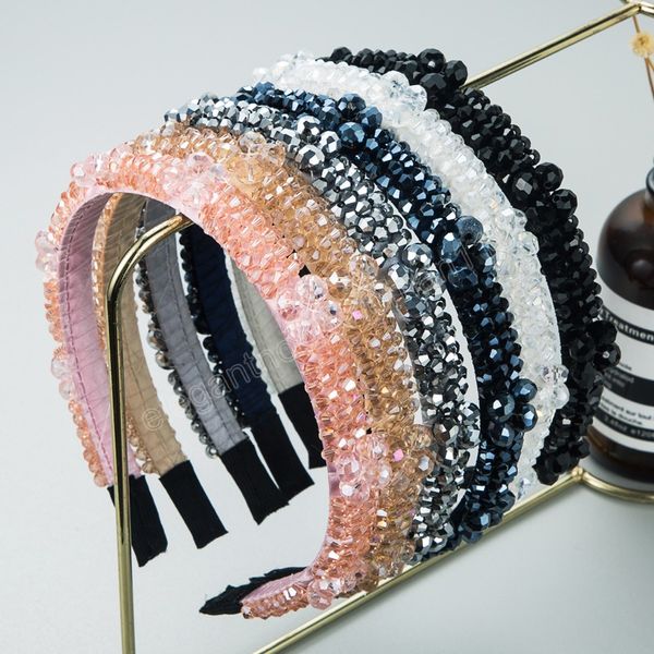 

elegant multi color crystal headband for woman vintage hand made rhinestone beaded hairband female party hair jewelry, Silver