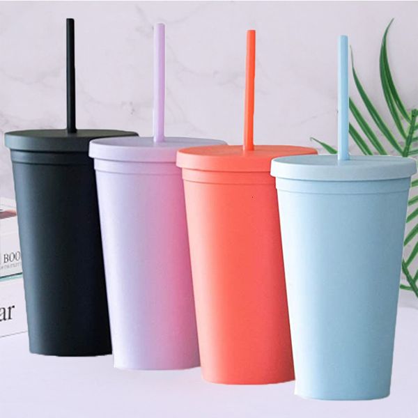 

2021 new 10pcs/lot 16oz colorful acrylic cone cup insulated drinkware with lid straw double wall portable water glass for birthday gift lp8f