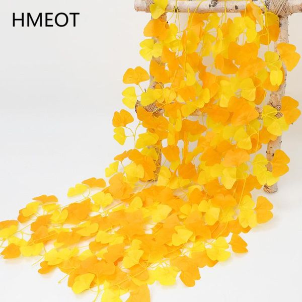 

artificial yellow ginkgo leaf garland christmastree green plants vine wall ceiling hang fake flower ficus leaf garden home decor