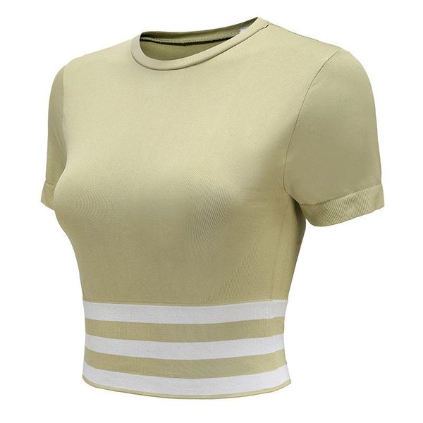 

yoga outfit fitness women's tight fitting short sleeve open navel t-shirt summer running clothes breathable quick drying net red
