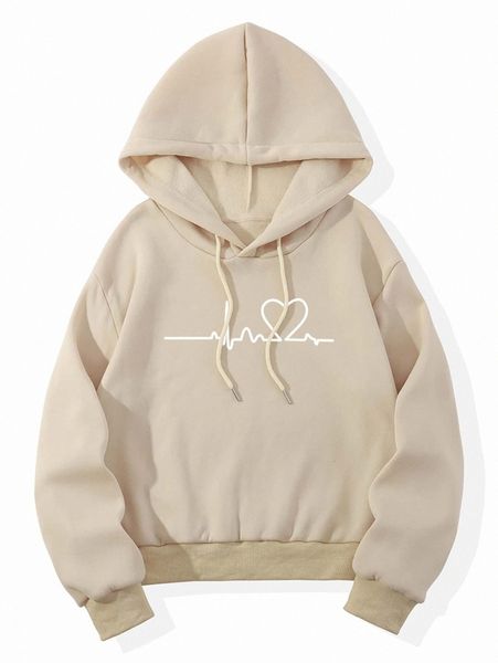 

heart print thermal lined hoodie d9iy#, White;black