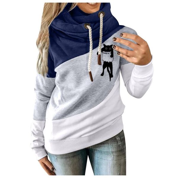 

women's hoodies & sweatshirts gradient print patchwork hooded sweatshirt women drawstring long sleeve harajuku hoodie autumn winter poc, Black
