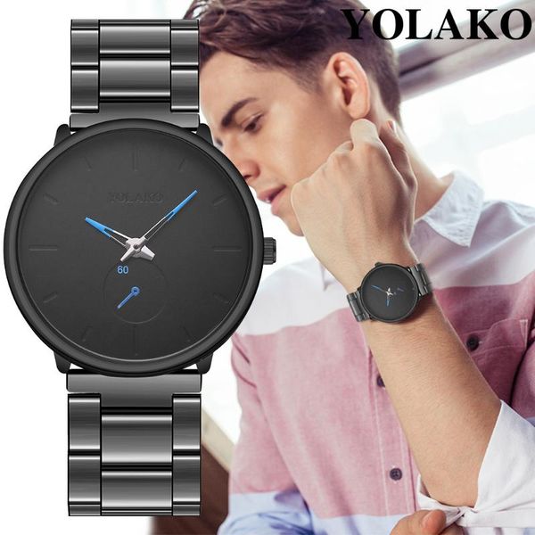 

wristwatches yolako fashion casual men's luxury business stainless steel strip clock watch simple mirror quartz reloj hombre, Slivery;brown