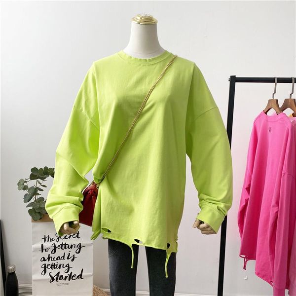 

2021 women plus long cotton oversized tee shirts full sleeve crewneck plain loose soft casual tunic large size, White