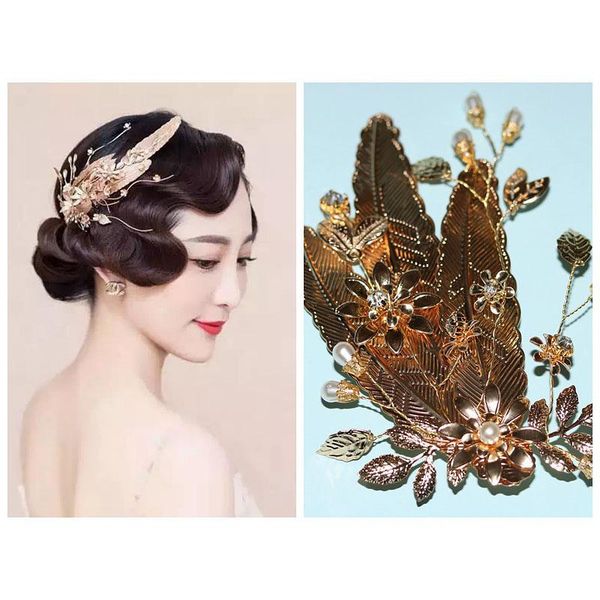 

hair clips & barrettes korean elegant bidral headwear gold leaves imitation pearl handmade pin luxury hairclips wedding dress accessories ea, Golden;silver