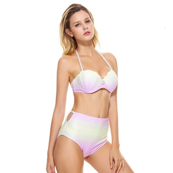 

waist 2020 new shell bikini gradient high swimsuit for women, White;black