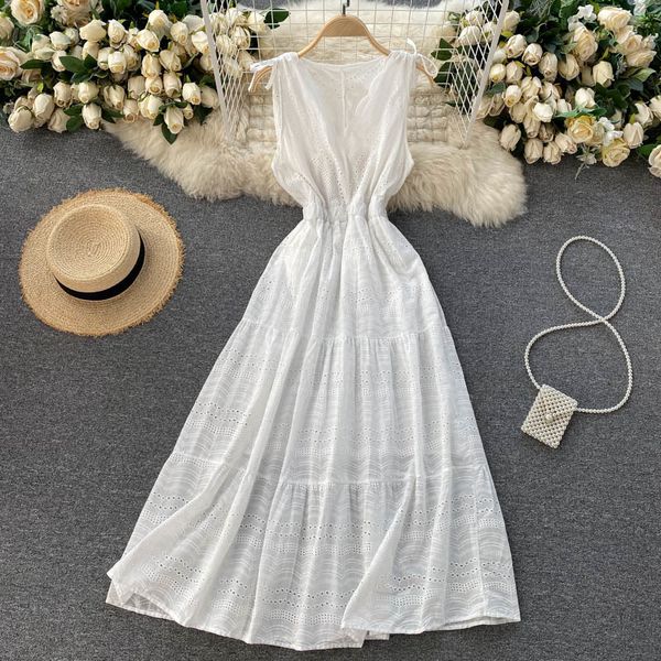 

women beach style hollow out sleeveless dress solid color v-neck slim long fashion spring summer 11b732 210525, Black;gray