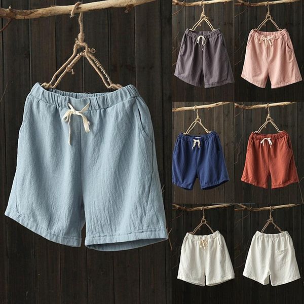 

linen shorts women's summer new versatile wide-leg elastic waist five-point pants, White;black