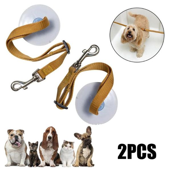 

dog collars & leashes 2pcs collar adjustable pet bathing leash grooming strap band traction belt cats harness with suction