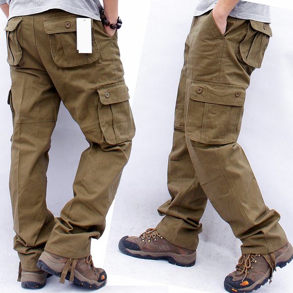 

2021 new men's overalls multi pockets tactical work casual pantalon streetwear army straight trousers ay9e, Black