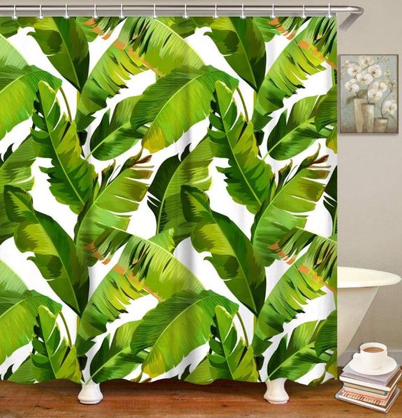 

shower curtains tropical curtain palm leaf fabric bathroom set with hooks summer green banana leaves decor