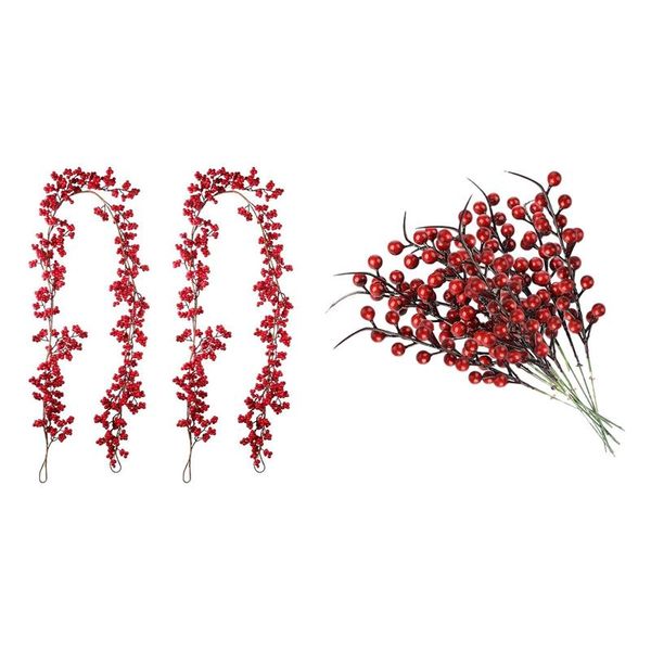 

decorative flowers & wreaths 20 pcs artificial red berries fake fruits berry stems 2 5.9feet christmas garland
