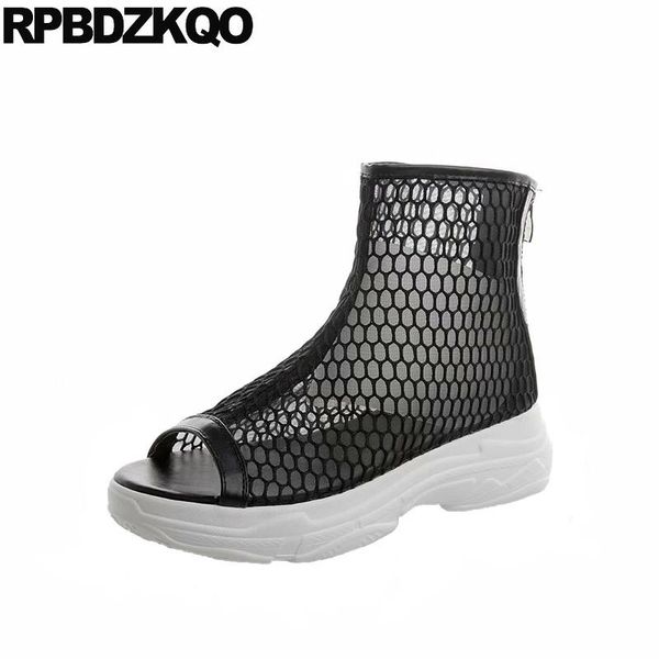 

boots mesh cut out booties women open toe sneakers ankle peep shoes white platform sandals wedge creepers summer designer black