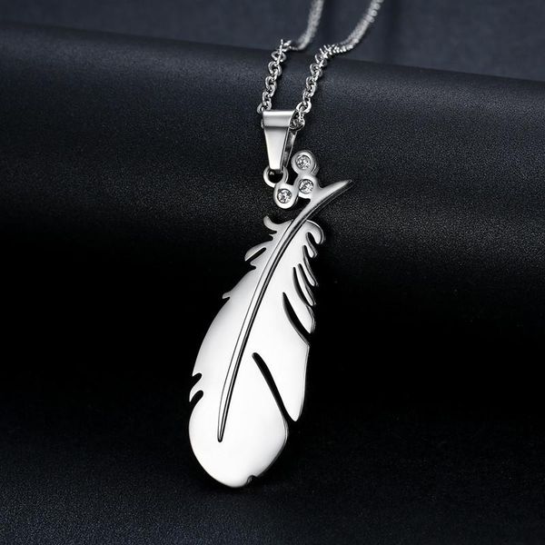 

personality classic hip-hop punk style necklace simple feather men pendant stainless steel accessories jewelry stainless steel, Silver
