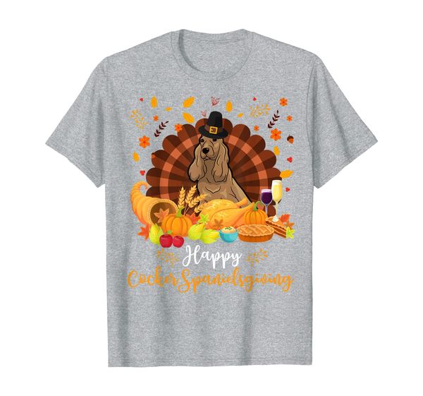 

happy cocker spaniel funny dog thanksgiving gift t-shirt, White;black