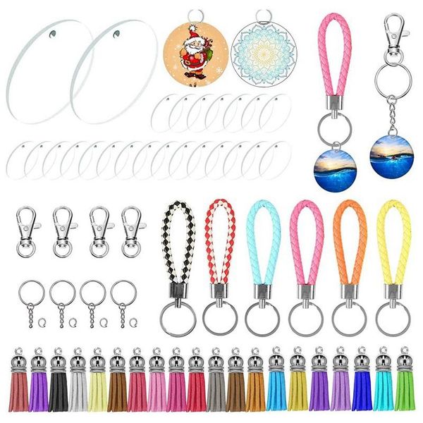 

keychains acrylic diy key chain blank, 24 transparent disc blank tassel clasp project creative craft children adult, Silver
