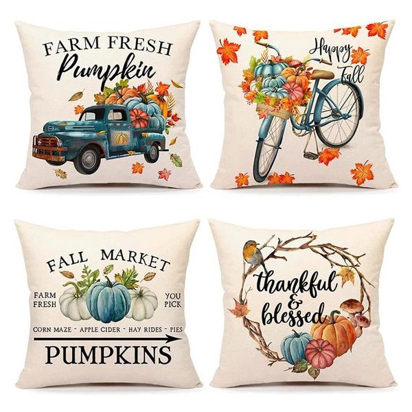 

pillow case fall decor covers 18x18 set of 4 pumpkin farmhouse decorations outdoor pillows decorative for home