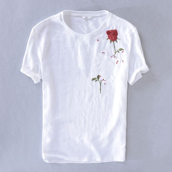

2021 new novo design de vero algodo e linho t camisa masculina marca branco confortvel dos da forma casual camiseta para homens ui8g, White