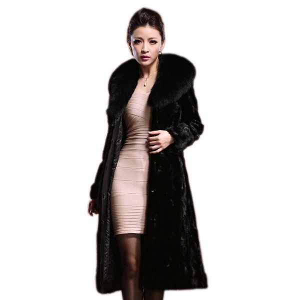 

women's fur & faux ems tide warm long style mink overcoat coat, Black