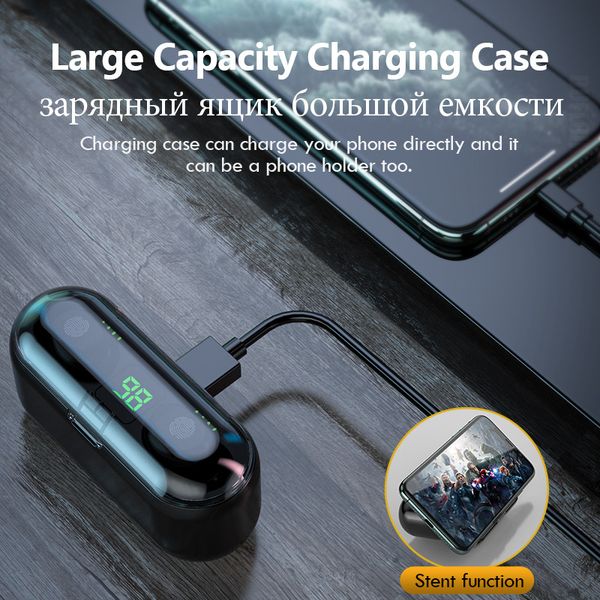 

tws f9 wireless headphones sport bluetooth earphone touch mini earbuds stereo bass headset with 2000mah charging case power bank vzc3