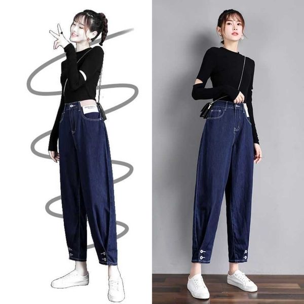 

women's jumpsuits & rompers navy blue jeans female harem pants high waist loose wide leg waisted baggy denim joggers women 2kdr, Black;white