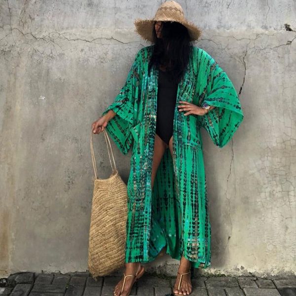 

women's swimwear loose bikini cover up dress women open stitch pockets robes 2021 fashion print beach swimsuit maxi, White;black