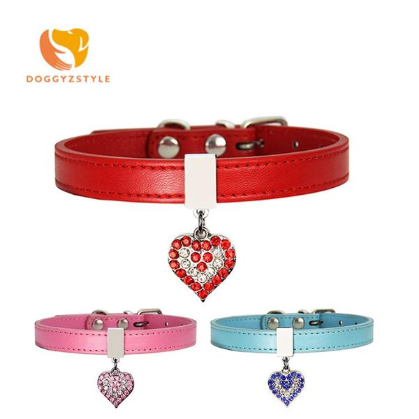 

dog collars & leashes heart shape bling rhinestone collar pu adjustable puppy cat chihuahua pet leash for small medium dogs yorkshire