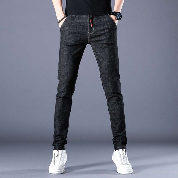 

spring and autumn black jeans elastic slim feet handsome versatile long pants youth lace up korean men's shoes, Blue