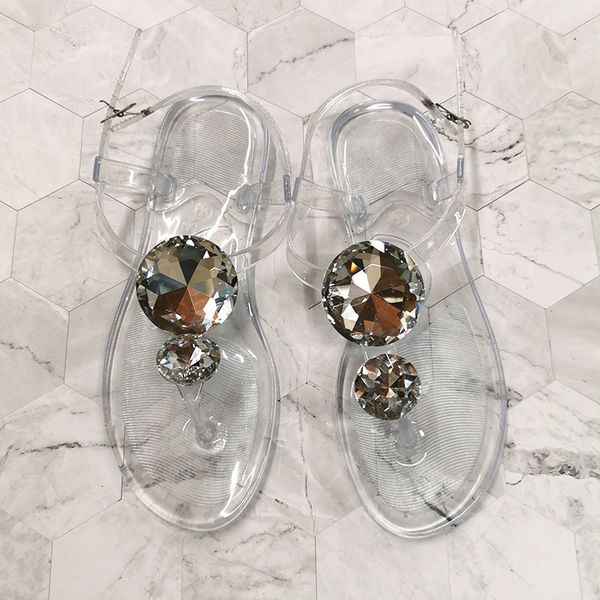 

pils size 42 summer explosion diamond jelly women fashion transparent shoes flat beach sandals, Black